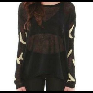 Hye Park & Lune Venus Black Sheer Gold Letter Sweater Oversized NWT